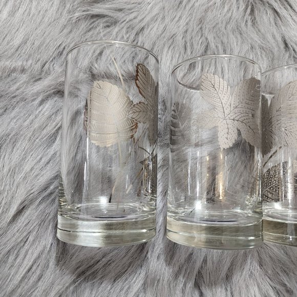 1960's Mid Century Modern Glassware Silver Foliage Highball Tumblers - Picture 6 of 10